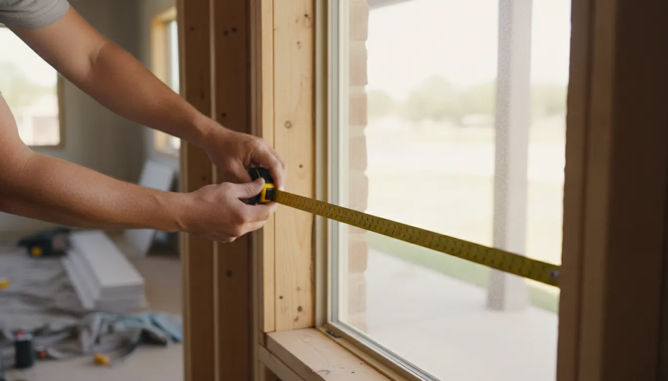 Professional measuring a picture window opening for replacement