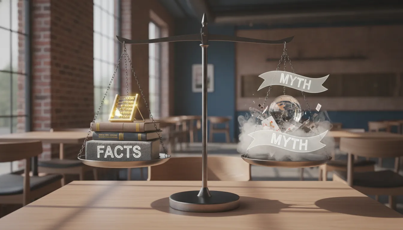 Scale comparing facts and myths about restaurant business success rates.