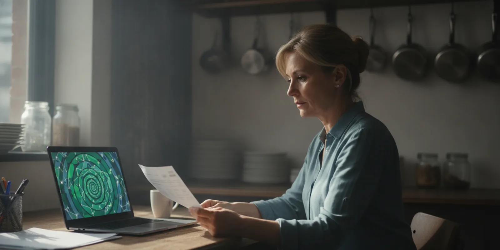 Restaurant operator reviewing a supplier invoice at a counter