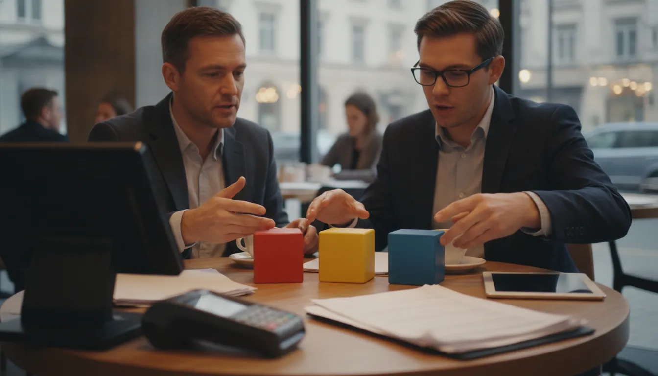Restaurant owner and bookkeeper mapping a weekly to monthly financial review workflow