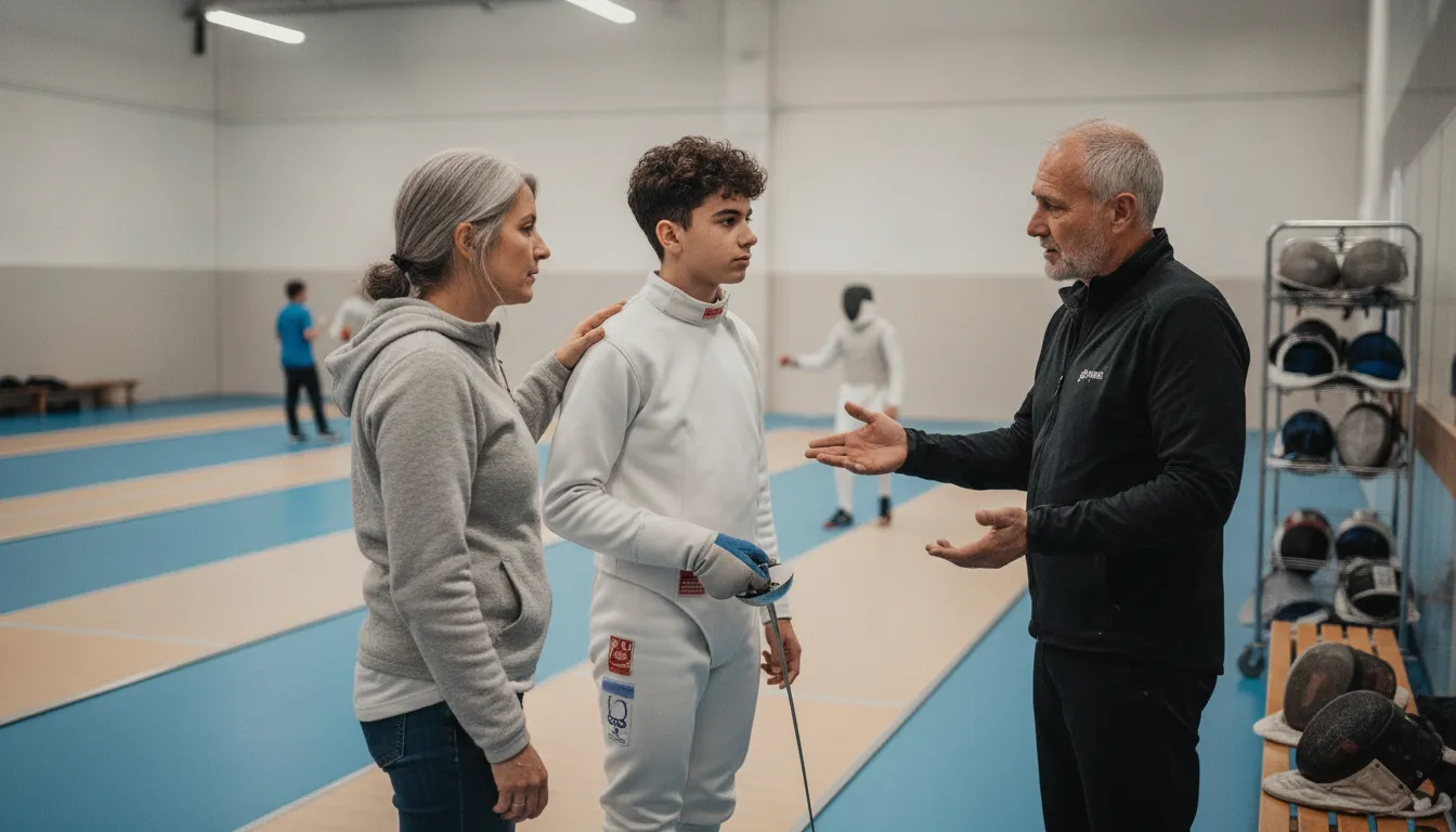 Parent and fencing coach planning a realistic fencing cost budget