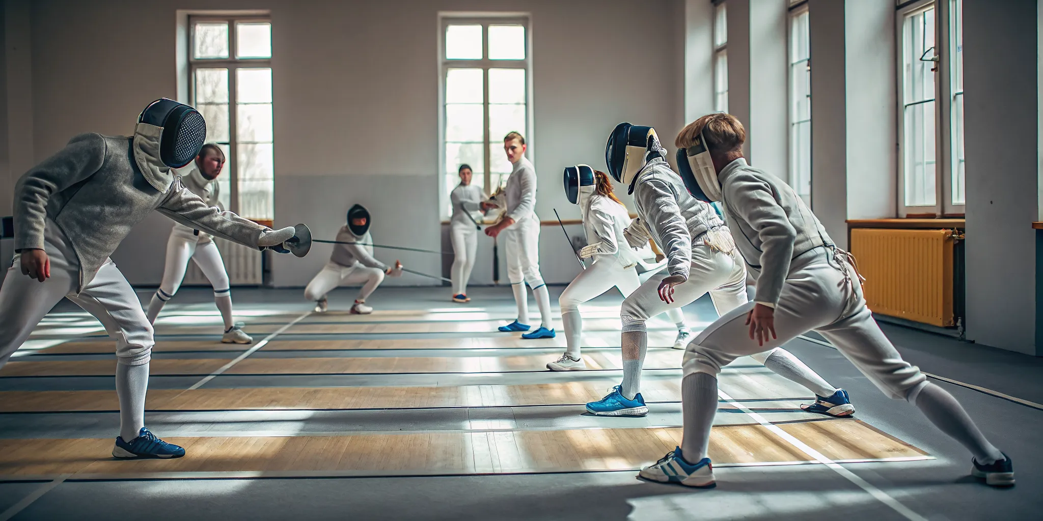 Youth athletes training safely during a winter fencing camp