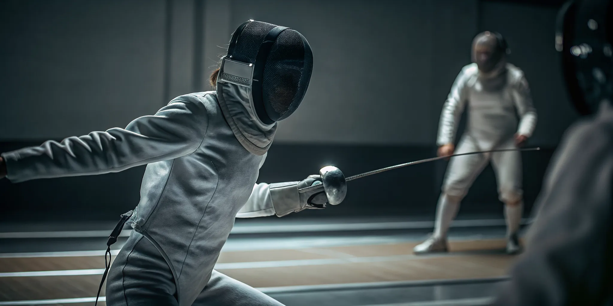 Young fencer competing in a tournament bout at Fencing Sports Academy