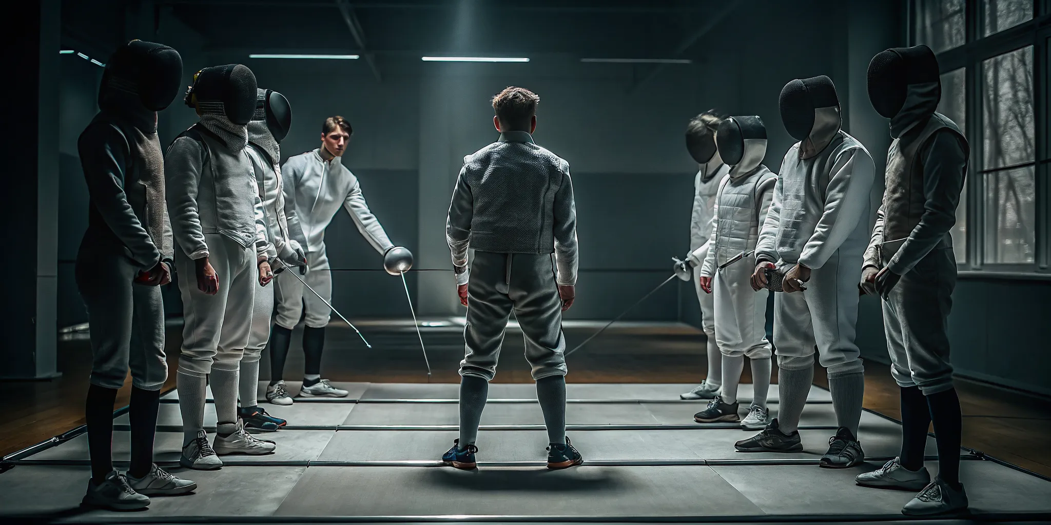 Young fencers practicing safely at a fencing summer camp