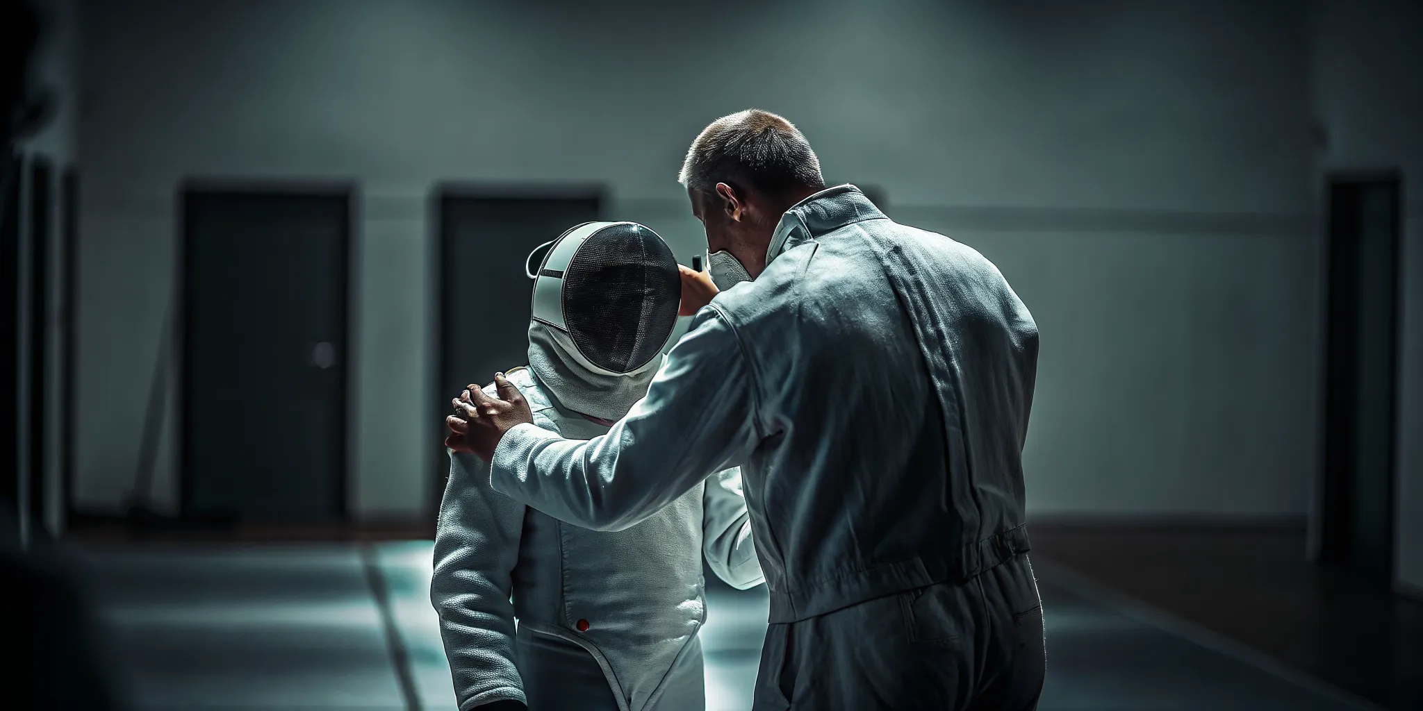 Youth fencer receiving supportive coaching during summer camp