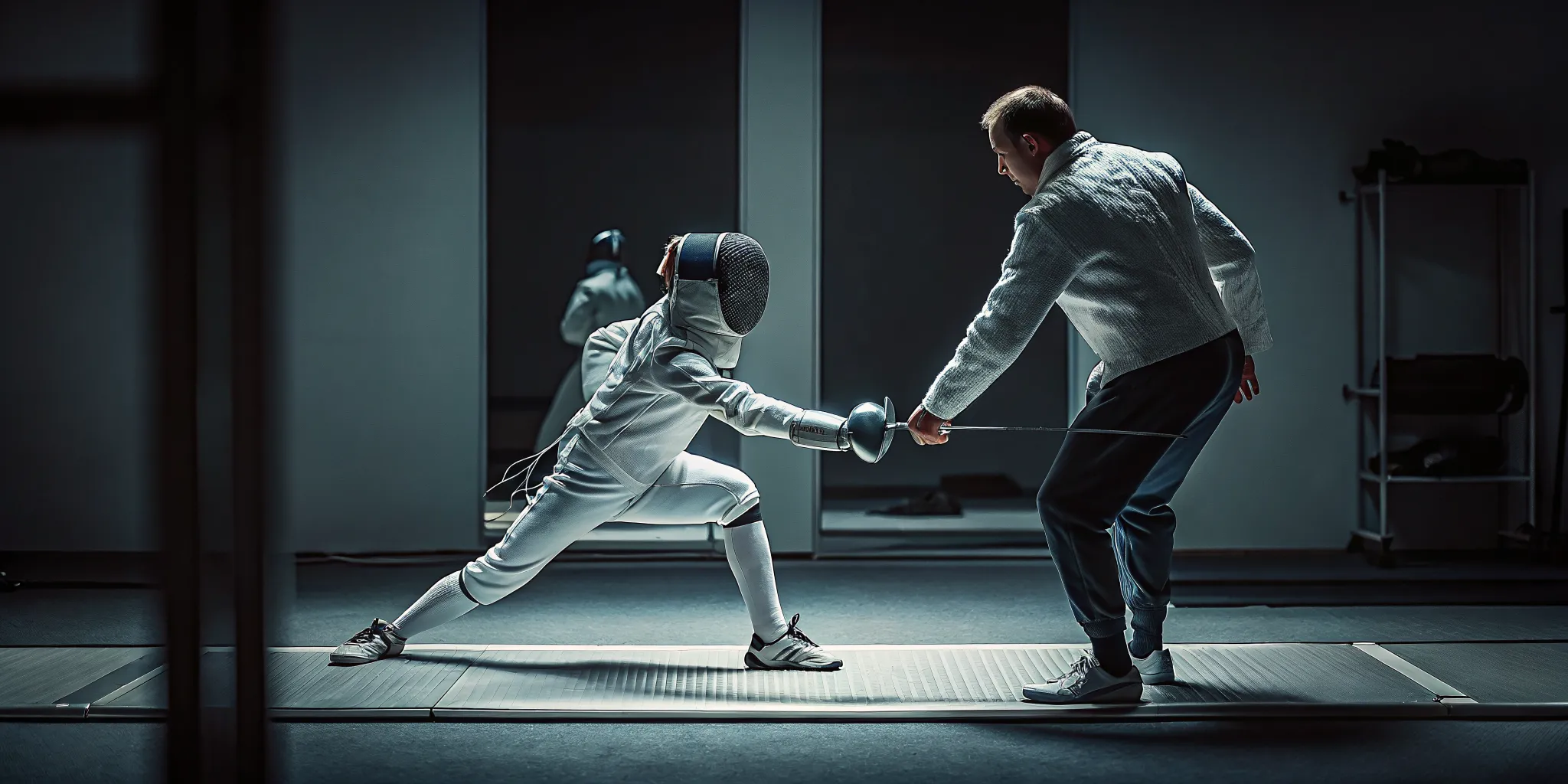 Is fencing good for kids: youth fencer practicing a controlled lunge safely