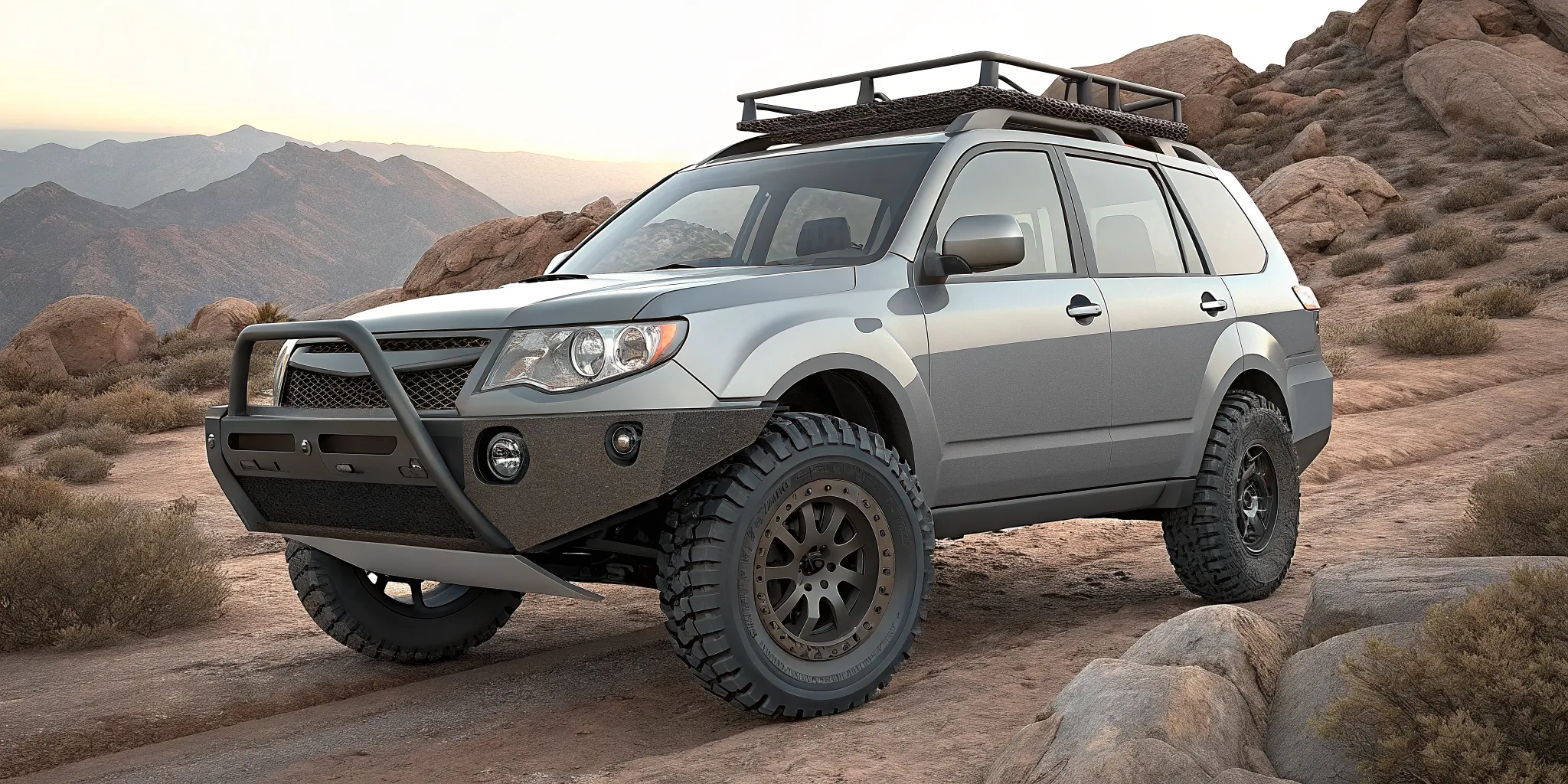 Crawford Performance 3/16-inch aluminum skid plate system for Subaru Forester overlanding build with bolt-on installation