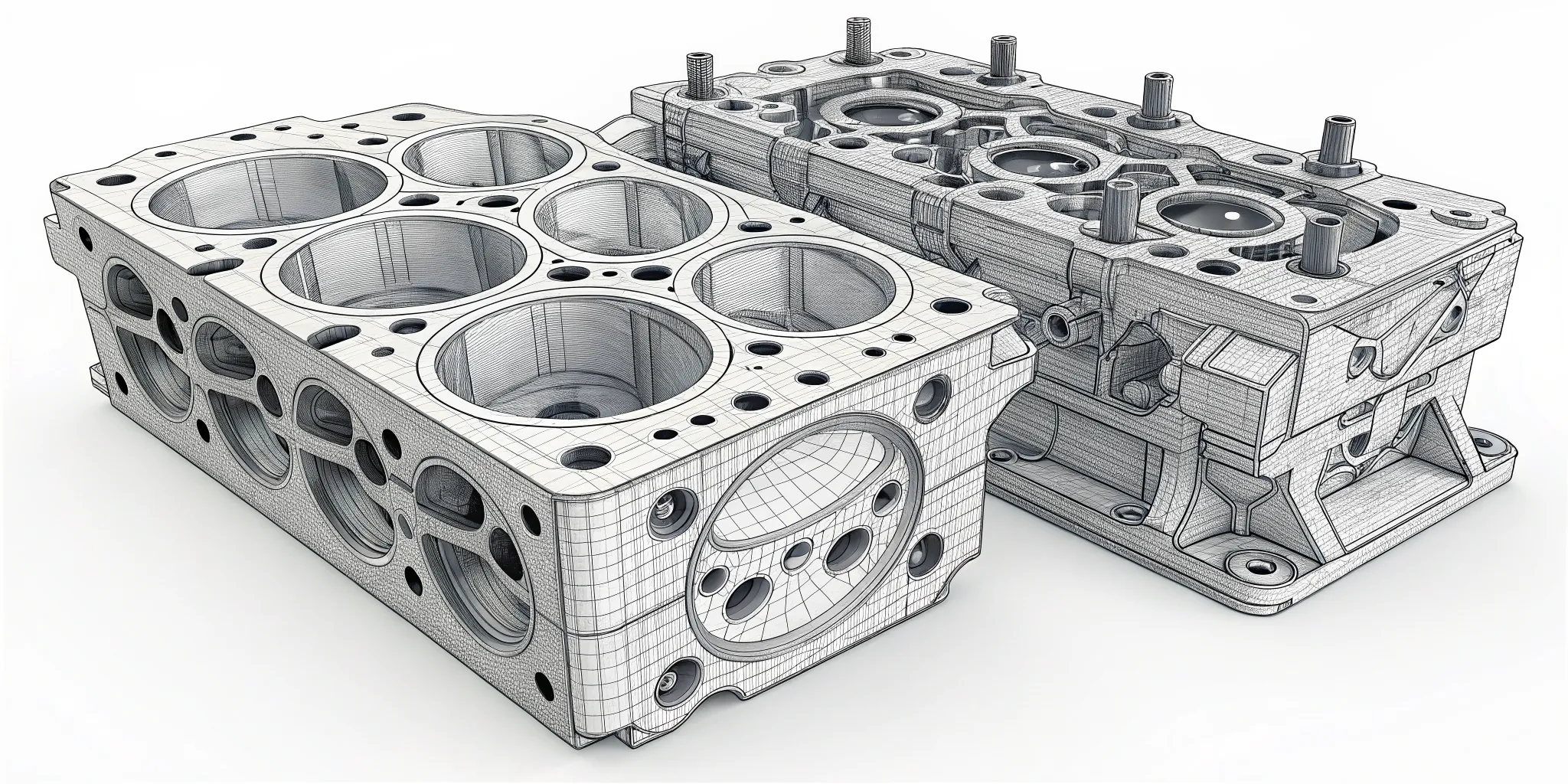 Cross-section comparison of Subaru B25 and D25 cylinder head castings showing combustion chamber volume differences