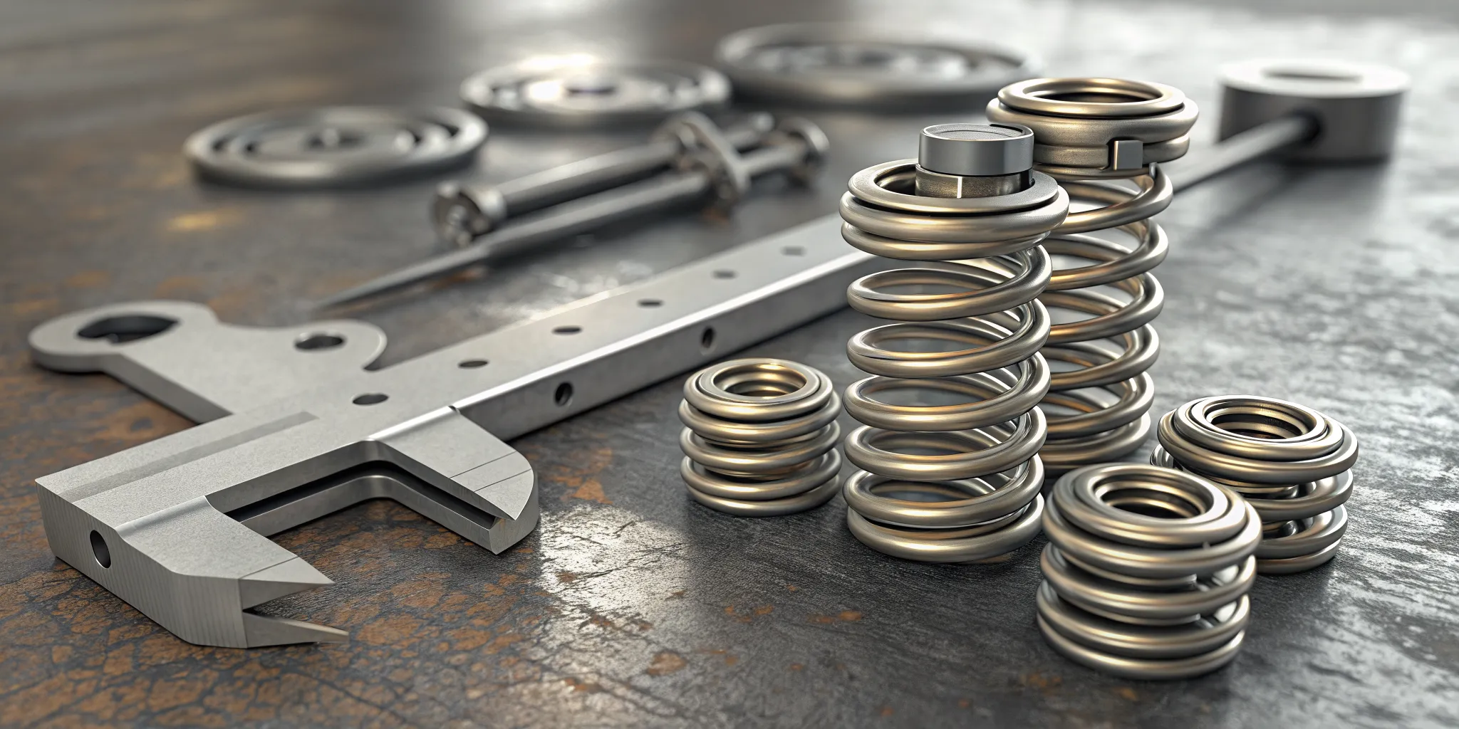 Performance valve springs and titanium retainers with calipers on a bench