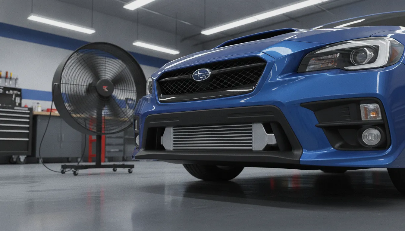 Front-mount intercooler upgrade on a Subaru WRX holding power on the dyno