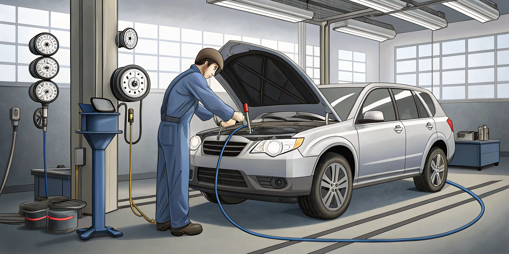 Technician diagnosing Subaru ringland failure with a compression test
