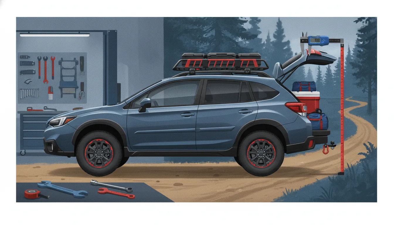 Subaru car rack fitment planning with roof and hitch clearance checks