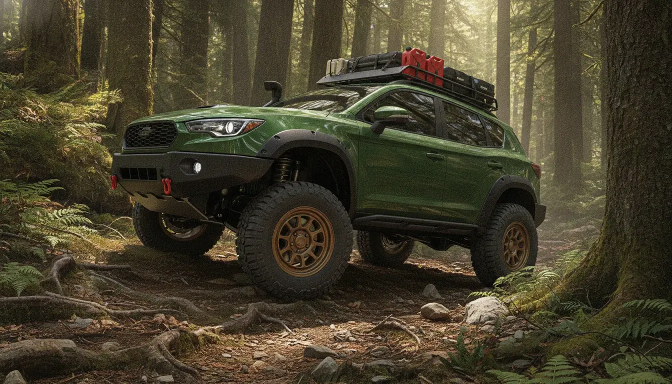Crawford Subaru Crosstrek overland build with rugged wheels and all-terrain tires
