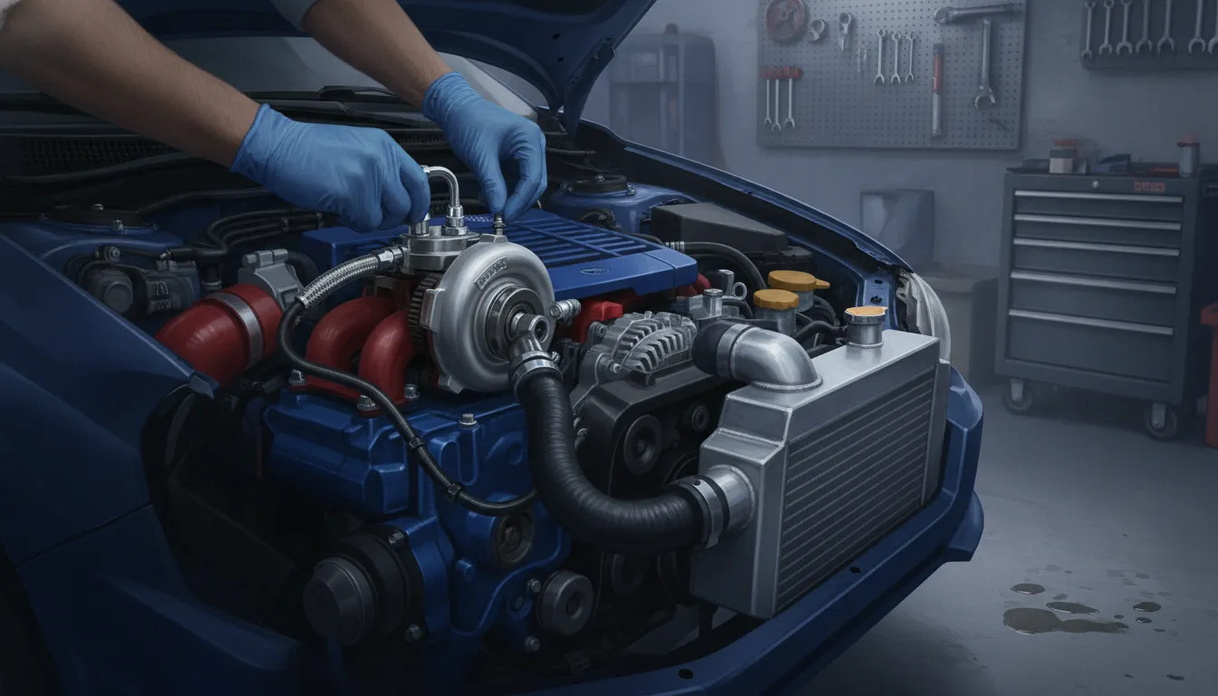 WRX turbo oil control feed line and gravity drain inspection