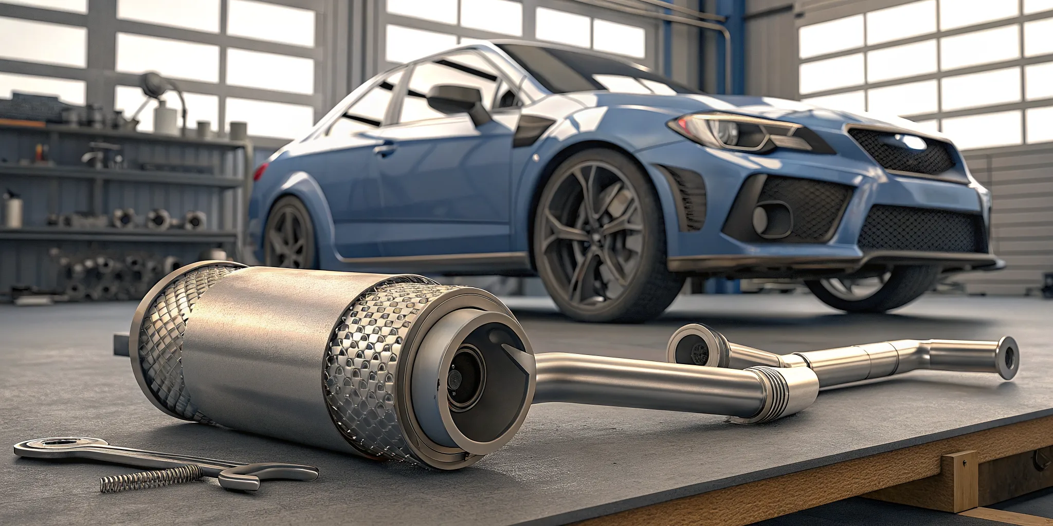 Performance exhaust resonator and muffler for Subaru WRX drone control