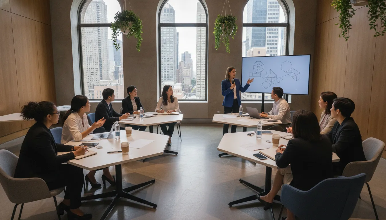 Event professionals collaborating in an interactive conference breakout session
