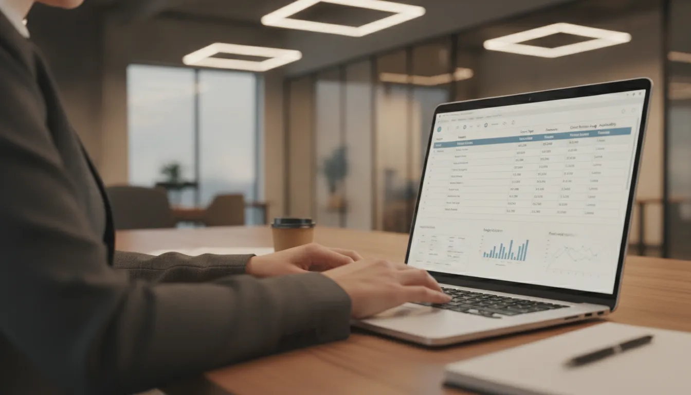 A professional comparing event vendor services using a shortlist comparison matrix on a laptop