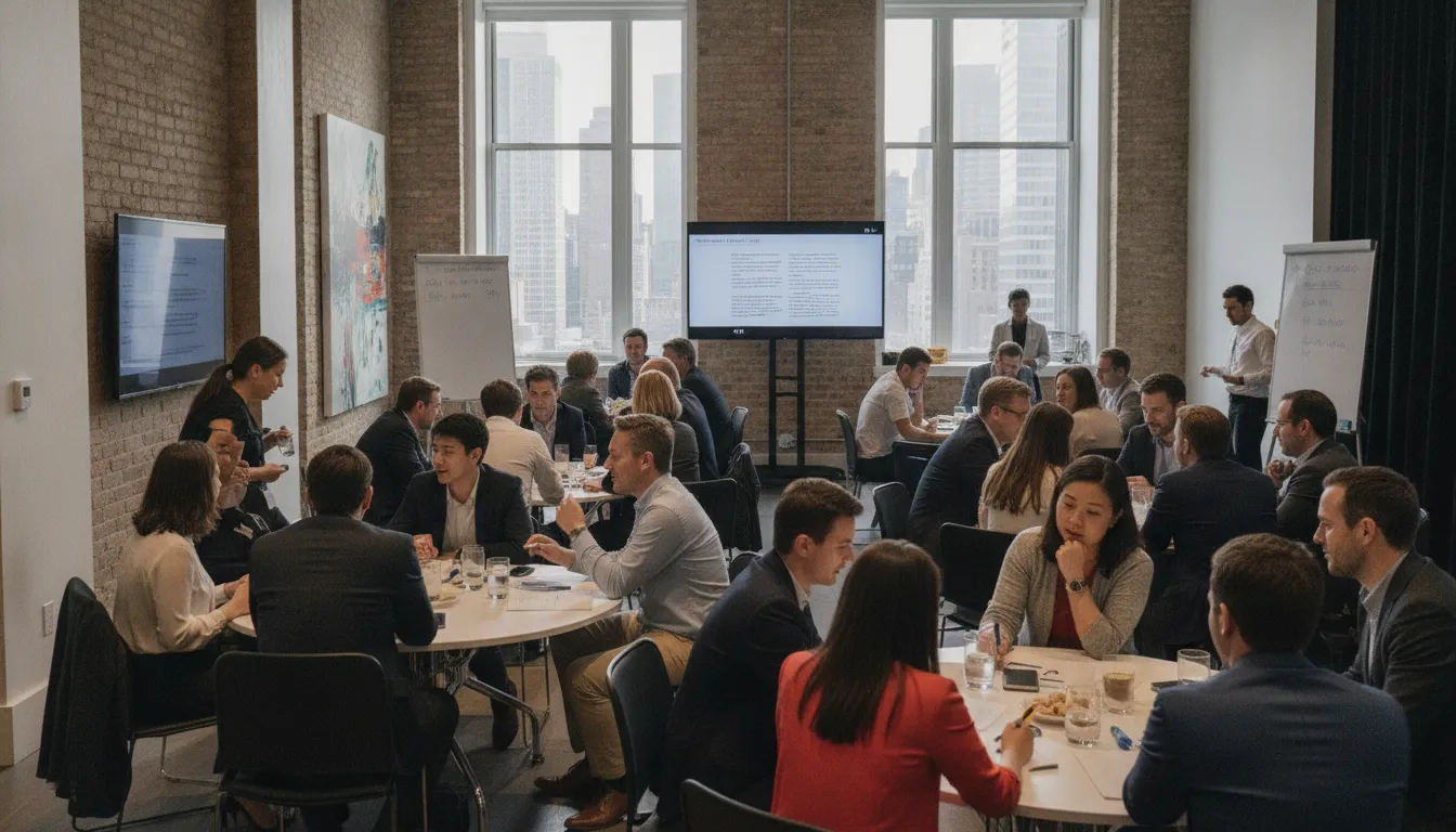 Corporate attendees participating in an interactive networking session