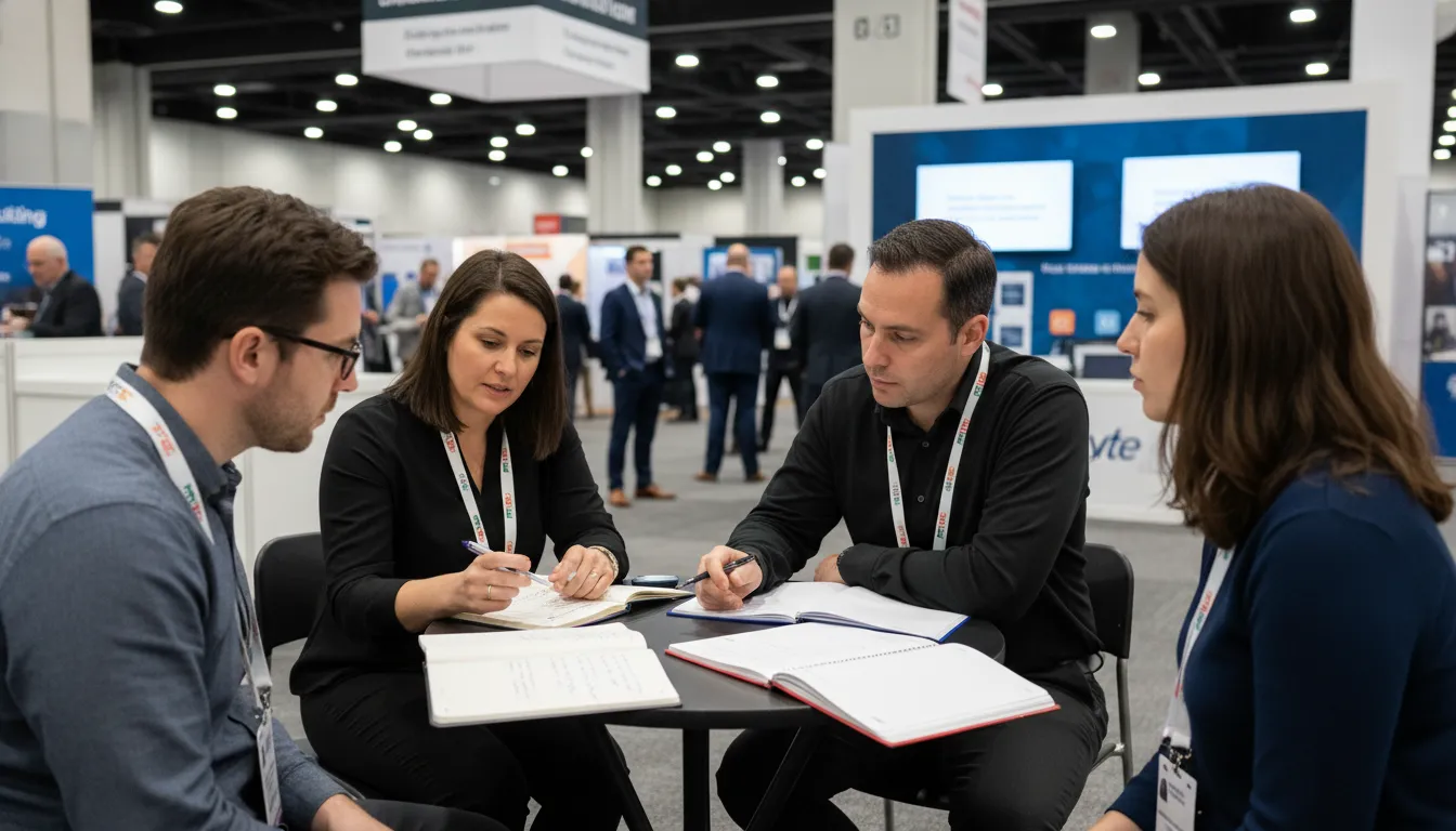 Event professionals applying a conference networking strategy after an Expo introduction