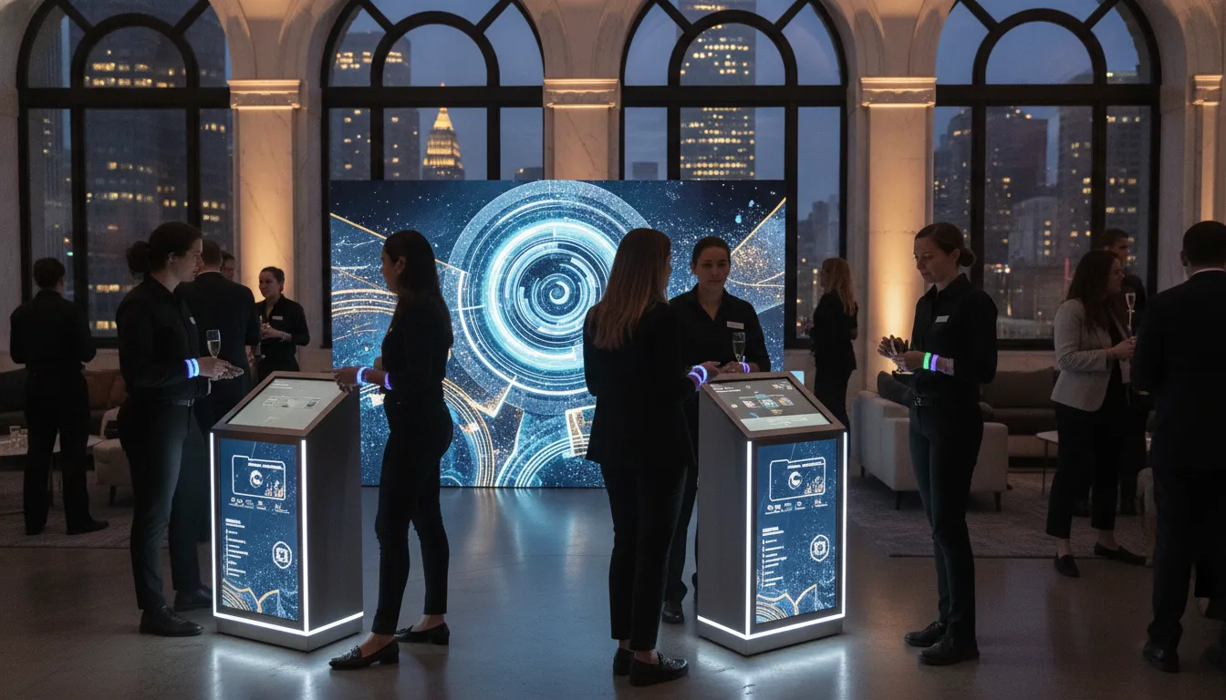 Event professionals engaging with an interactive conference sponsor experience