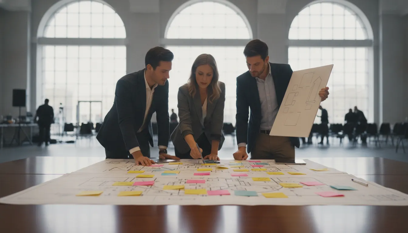 Event planners collaborating on an event attendee journey map