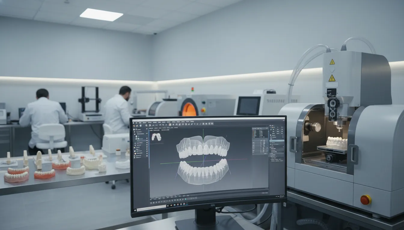AI denture design dashboard showing digital occlusion planning for a removable prosthetic