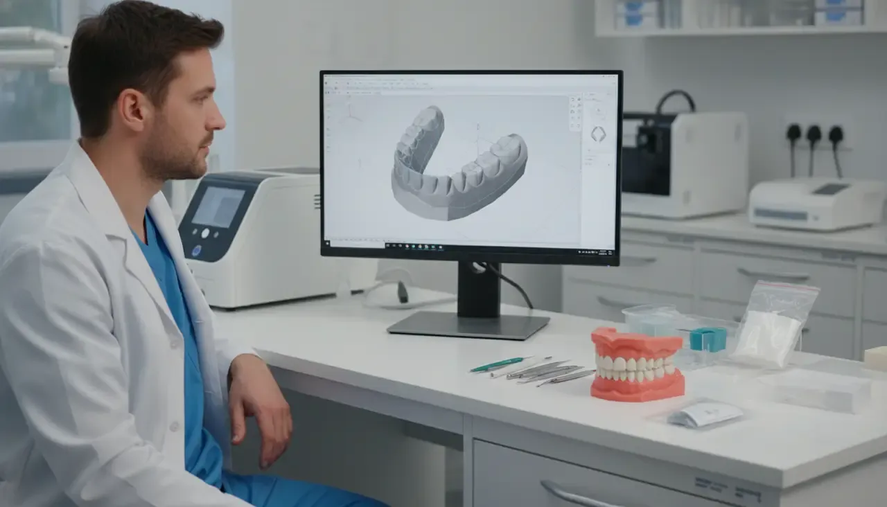 Clinician reviewing a digital denture identification workflow