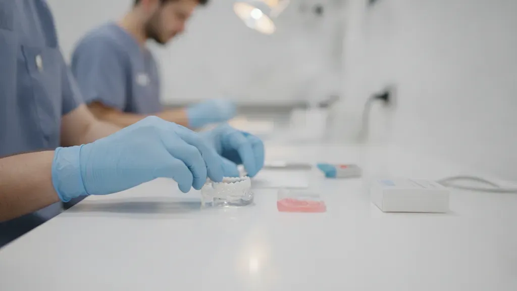 Dental technician preparing a digital full-arch case handoff