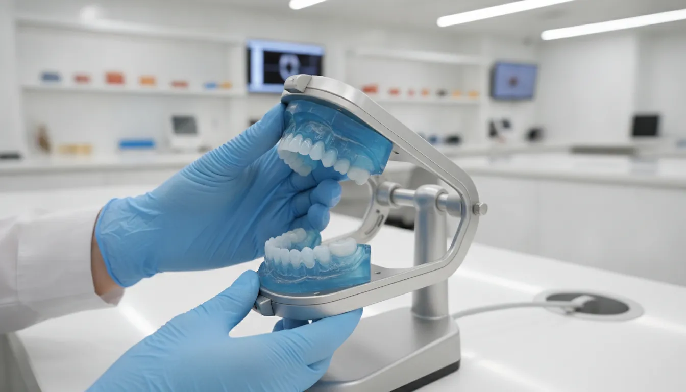 Clinician verifying centric relation record bases for a digital denture case