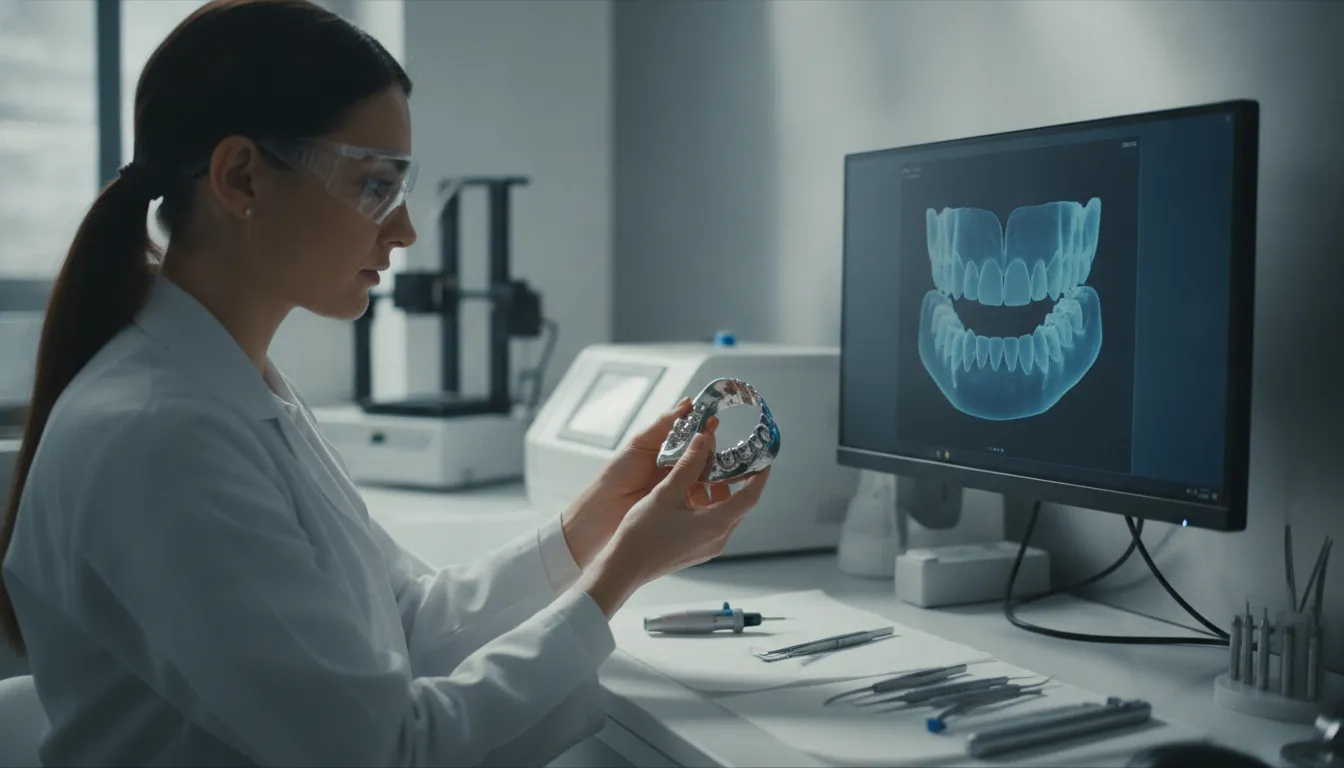Dental professional planning a titanium reinforced dentures case