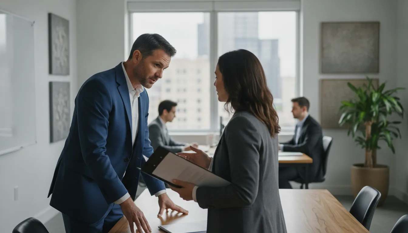 Staffing business owner discussing compliance support with an advisor