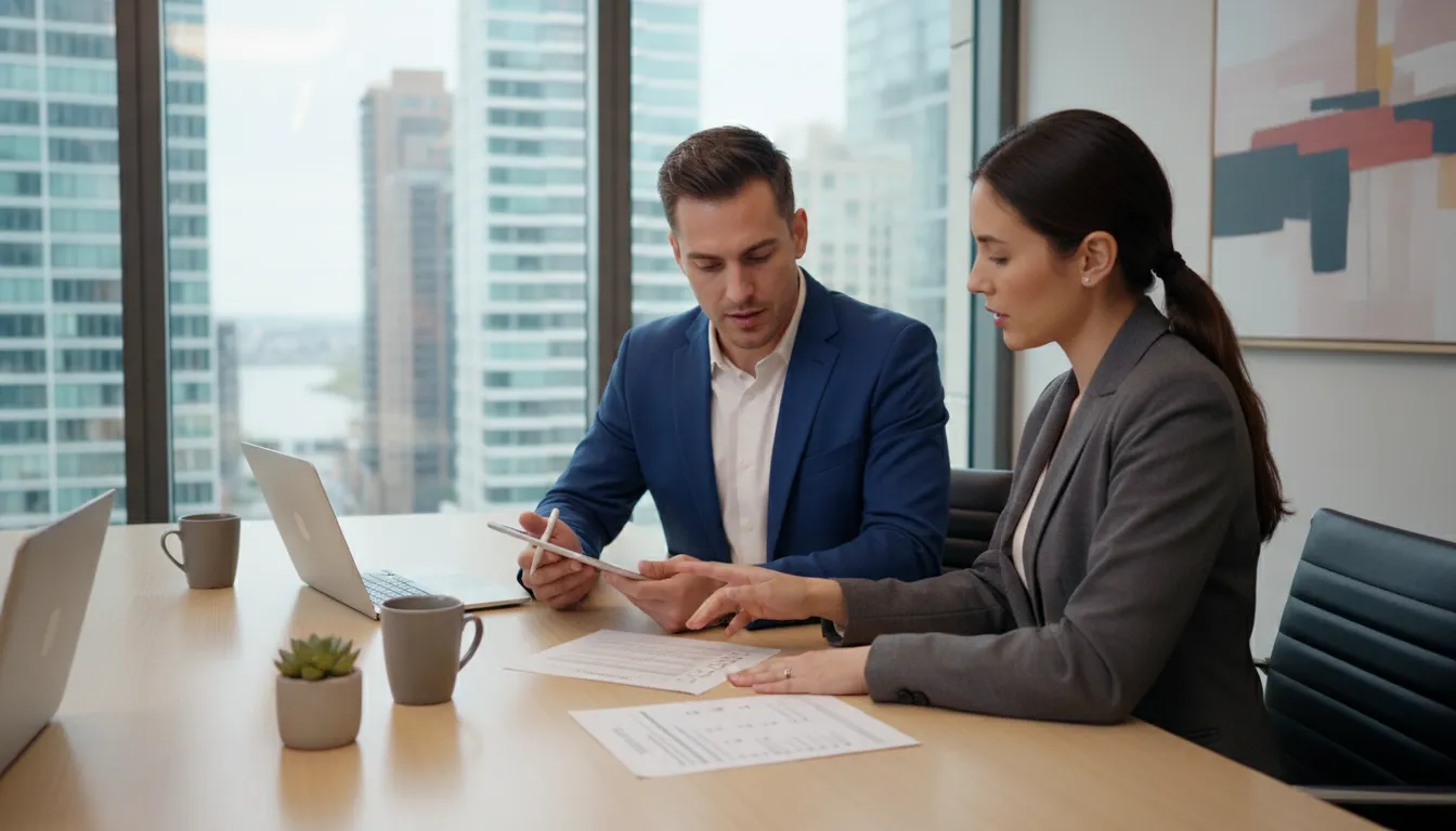 Staffing agency owner reviewing insurance coverage and risk controls with an advisor