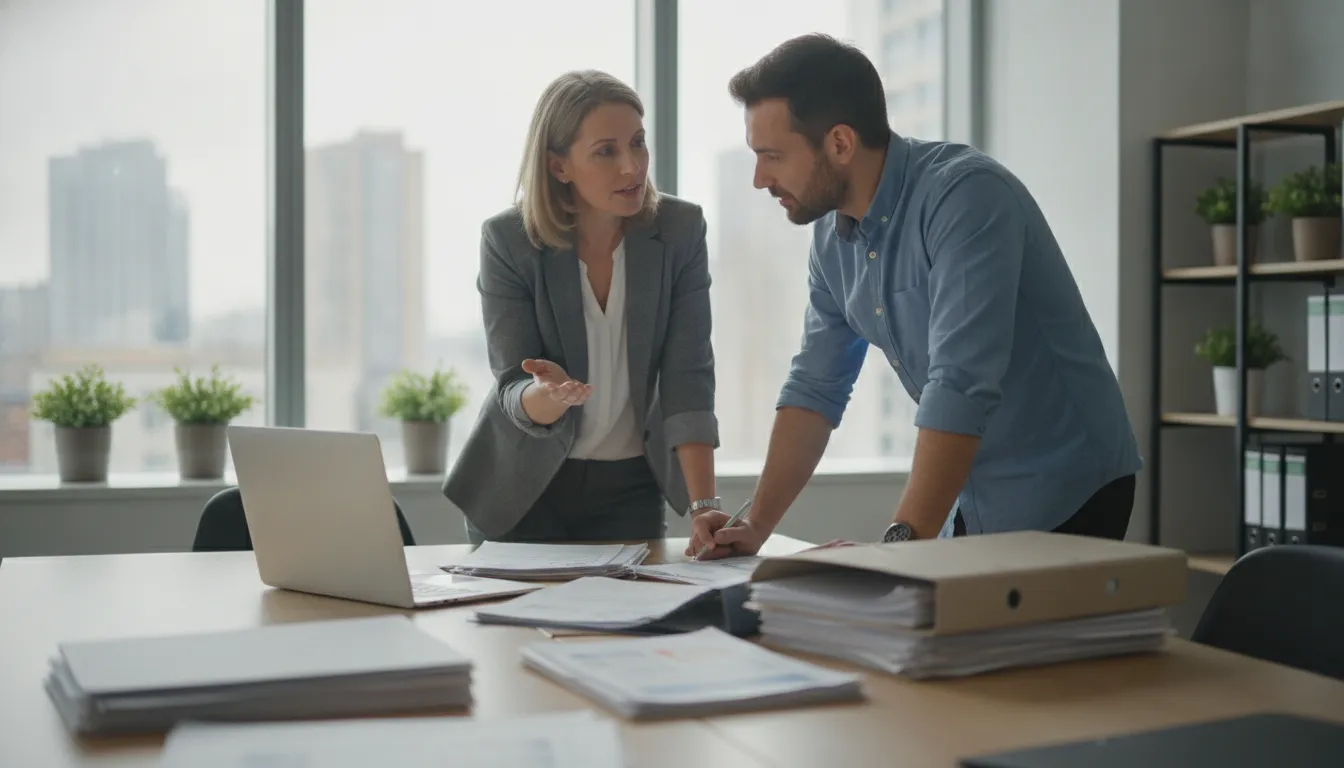 Recruiter and operations coordinator reviewing a back-office workflow