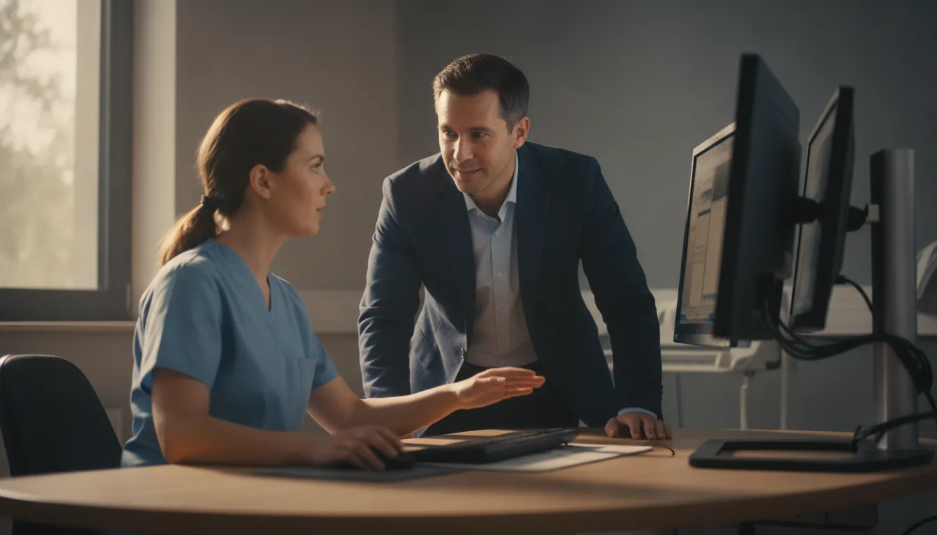 Radiology and IT professionals reviewing a connected imaging workflow