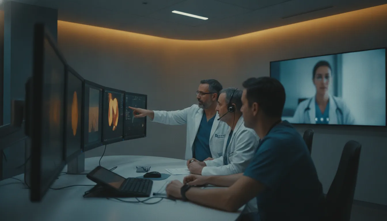 Radiology team reviewing a live medical imaging workflow