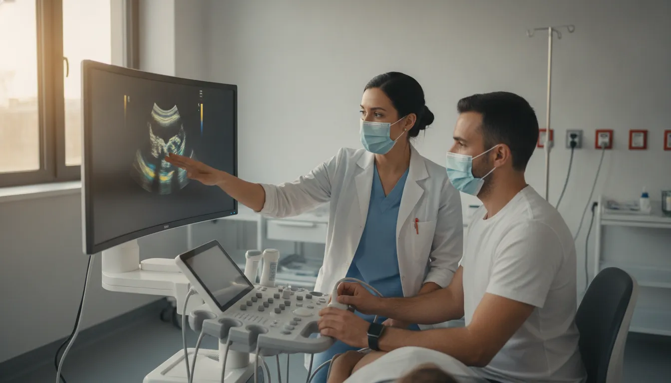Radiology specialist collaborating remotely with a technologist during live imaging
