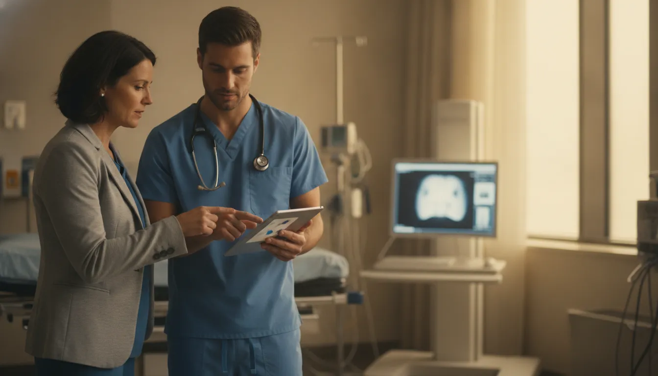Telehealth leaders reviewing a virtual urgent care workflow in a hospital