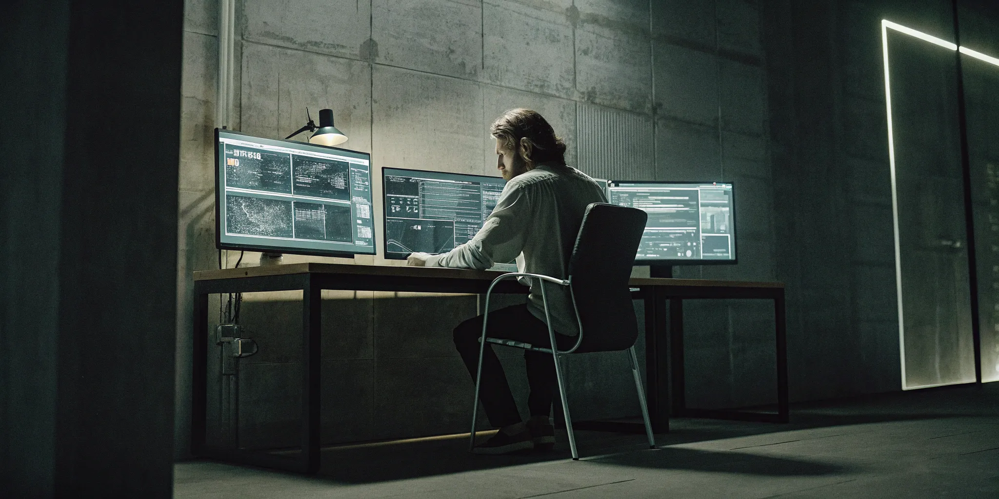 Developer using multiple monitors, showcasing developer-first benefits.