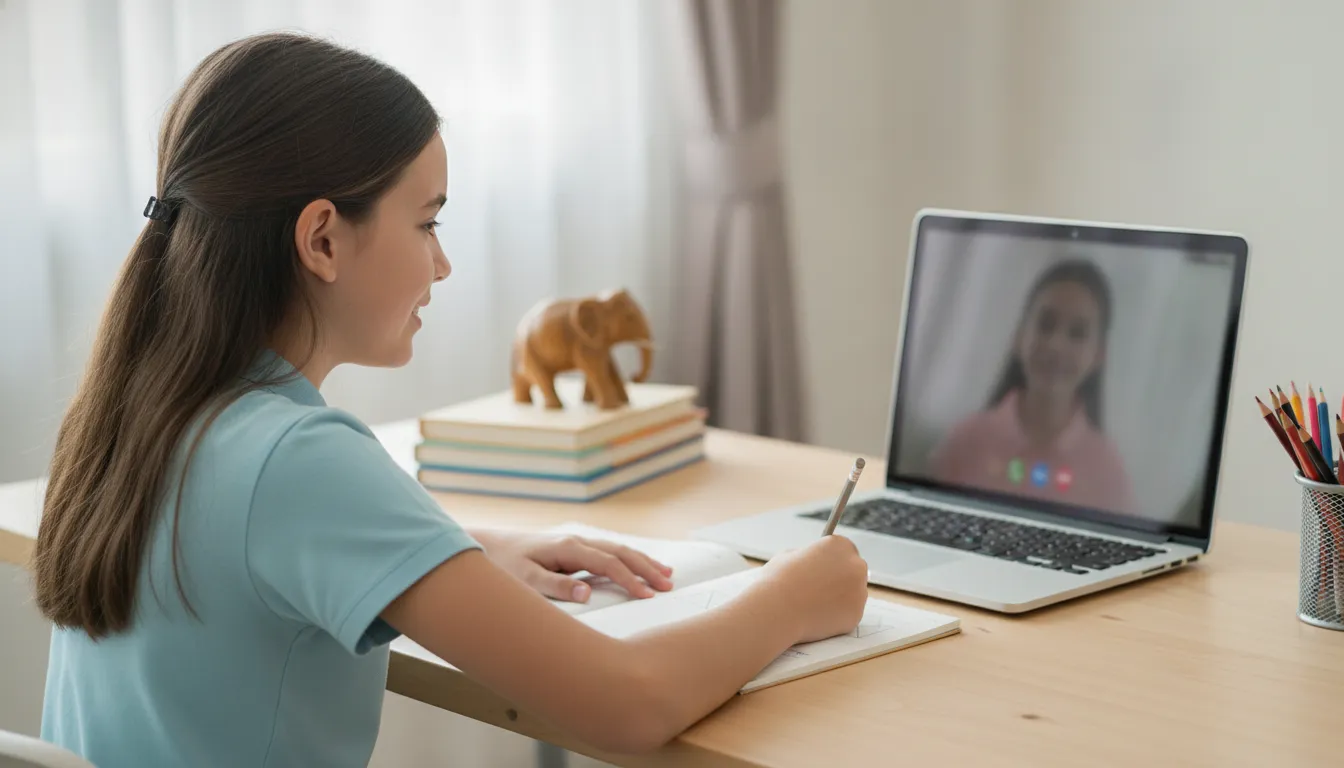 Student learning online with a teacher and classmates from different locations