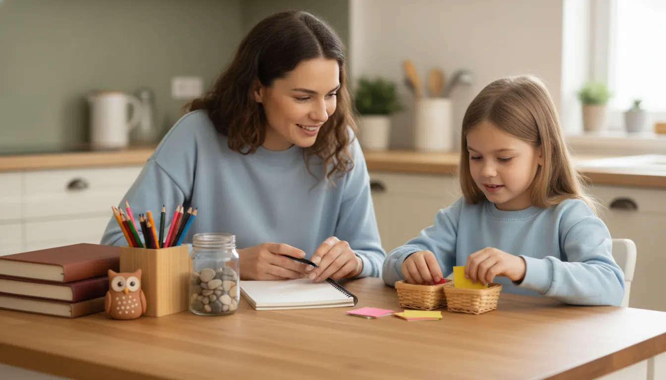 Parent and student organizing learning routines at home