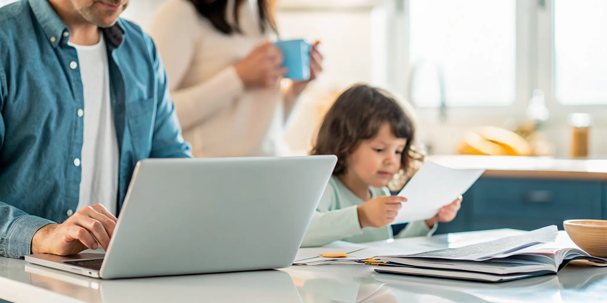 Parent comparing an online school cost while a child studies at home