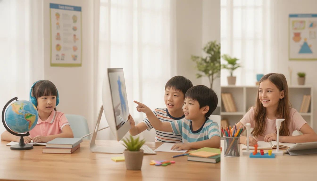 Students participating in a live bilingual supplemental homeschool class