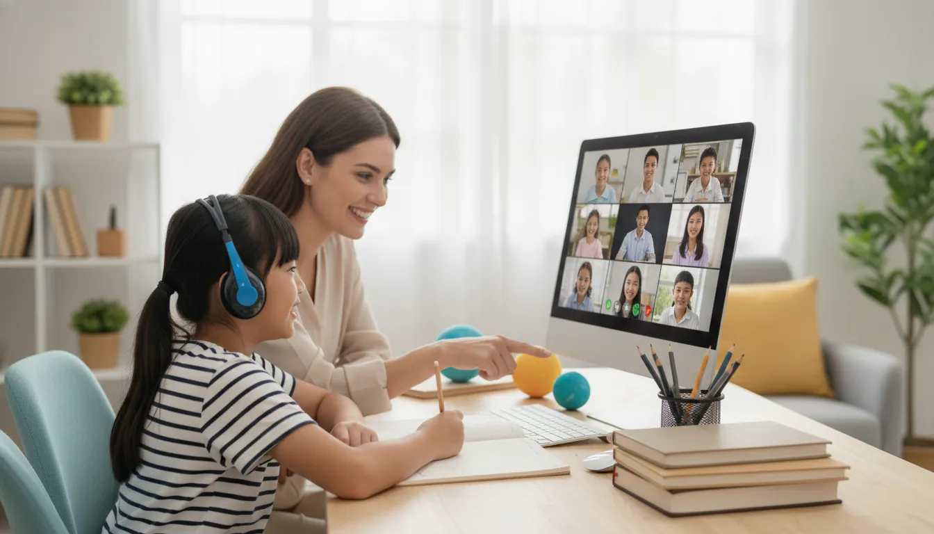 Parent and student reviewing progress from a supplemental homeschool class