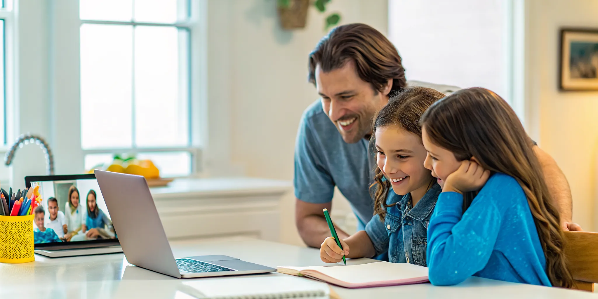 Parent comparing online schools with live teachers and schedules