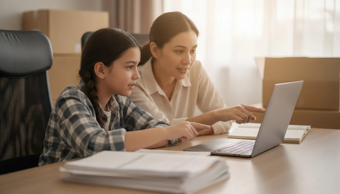 Parent and student reviewing school records before a move