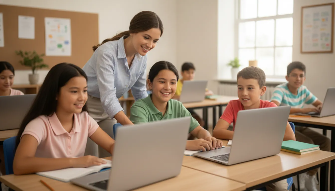 High school students participating in live online instruction