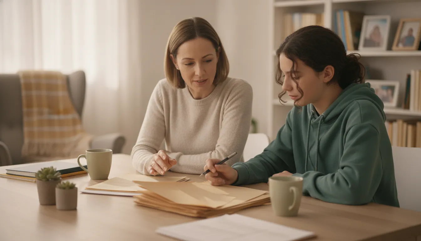 Parent and student reviewing an online high school academic plan