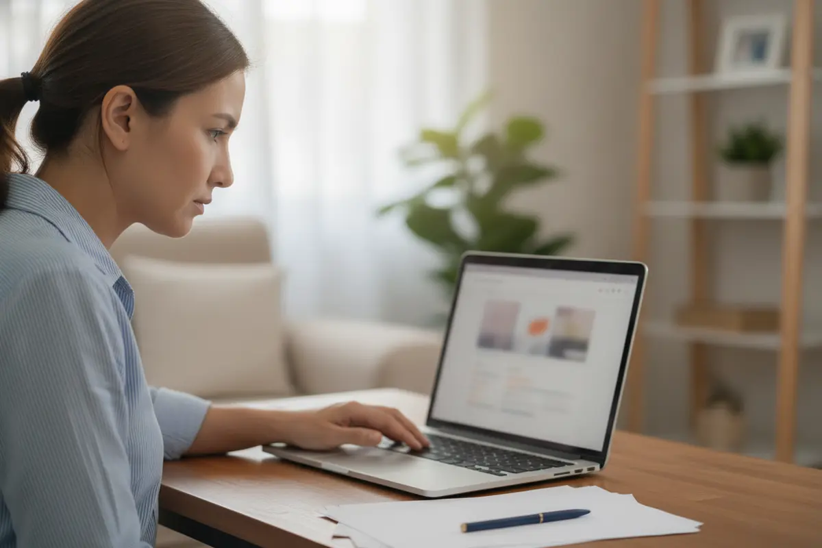 Parent checking a school's accreditation details and dates on a laptop