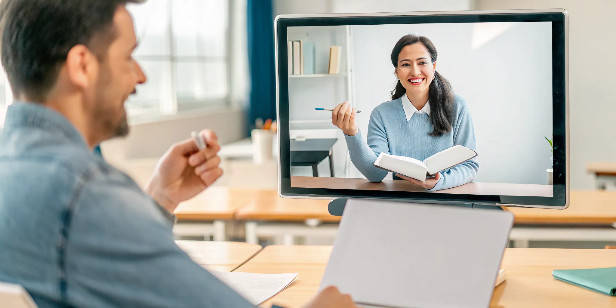 Experienced teacher leading a bilingual online high school class