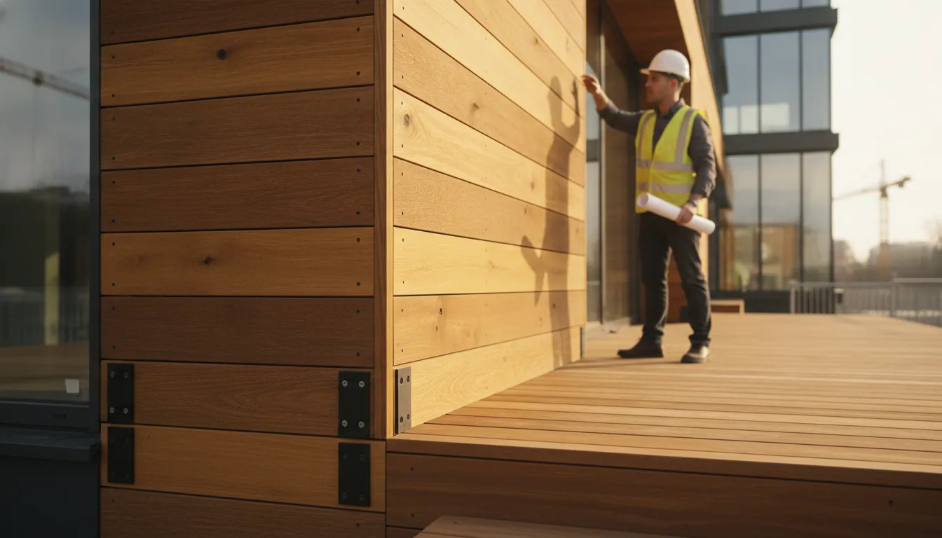 Thermally modified wood siding and decking on a contemporary exterior